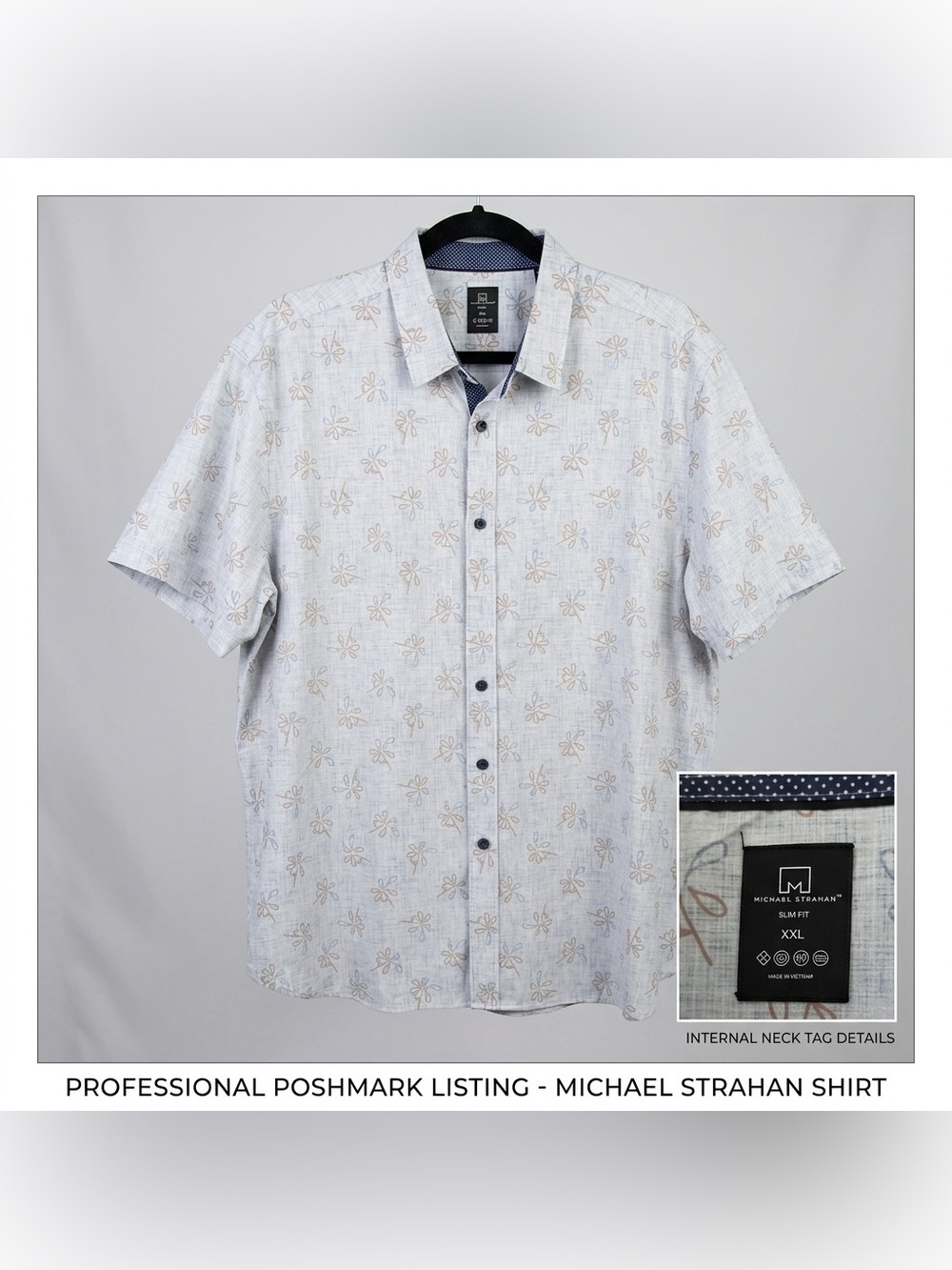 Michael Strahan Slim Fit Button Front Shirt XXL Gray Floral